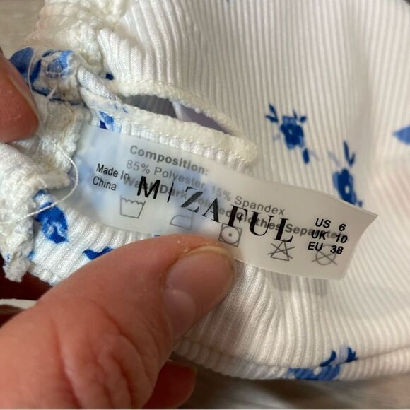 Zaful Blue and White Floral Bikini Ribbed Top Swimsuit - Picture 5 of 6